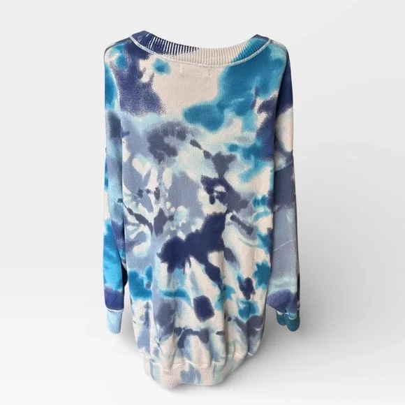Natural Life Sweater L/XL Blue Cream Tie Dye Taylor Oversized Long Sleeve Cotton - Picture 3 of 9